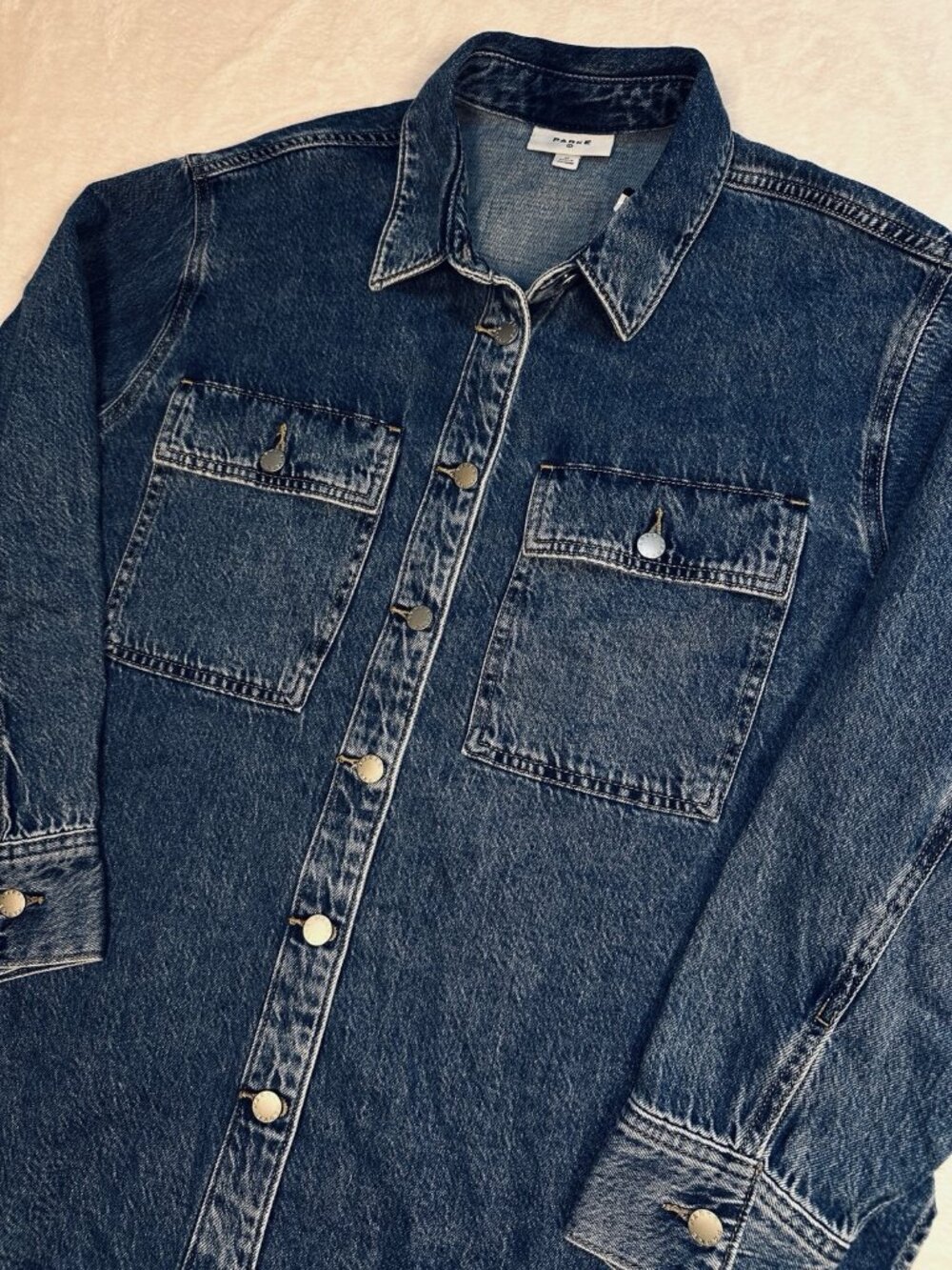 Parke Target Denim Shacket Shirt Jacket Dark Wash Oversized Button Front Sz XL - Picture 11 of 16